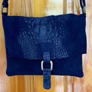 Deep blue suede cross body bag